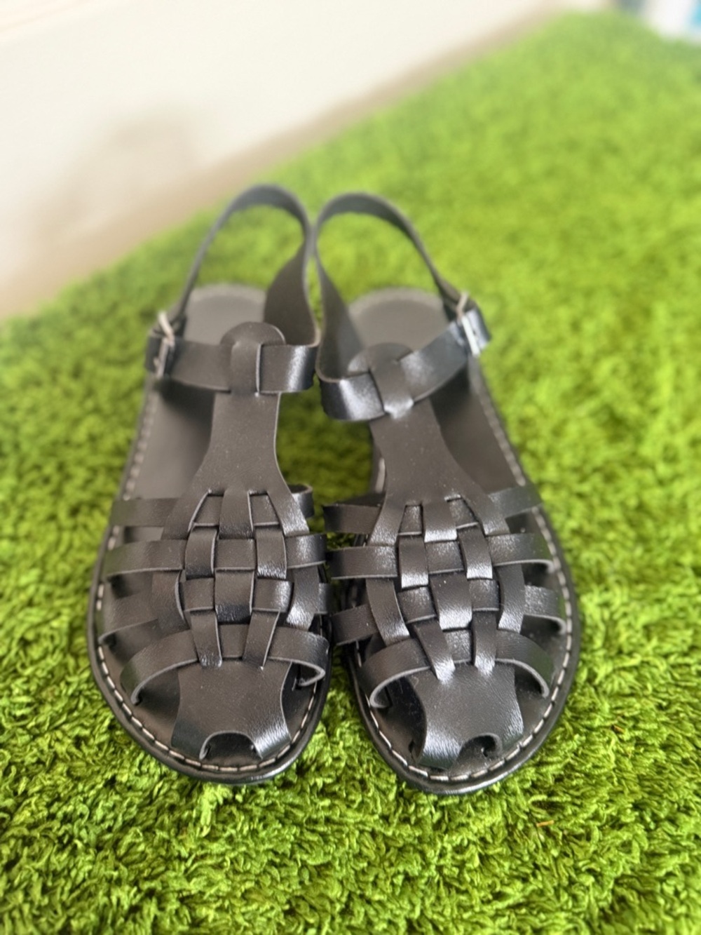 Women’s Black Woven T-Bar Sandals